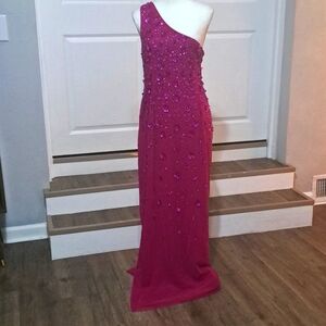 Adrianna Papell Pink One-Shoulder Maxi Dress